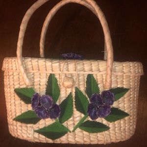 Hand woven 5x12 basket w/purple flowers